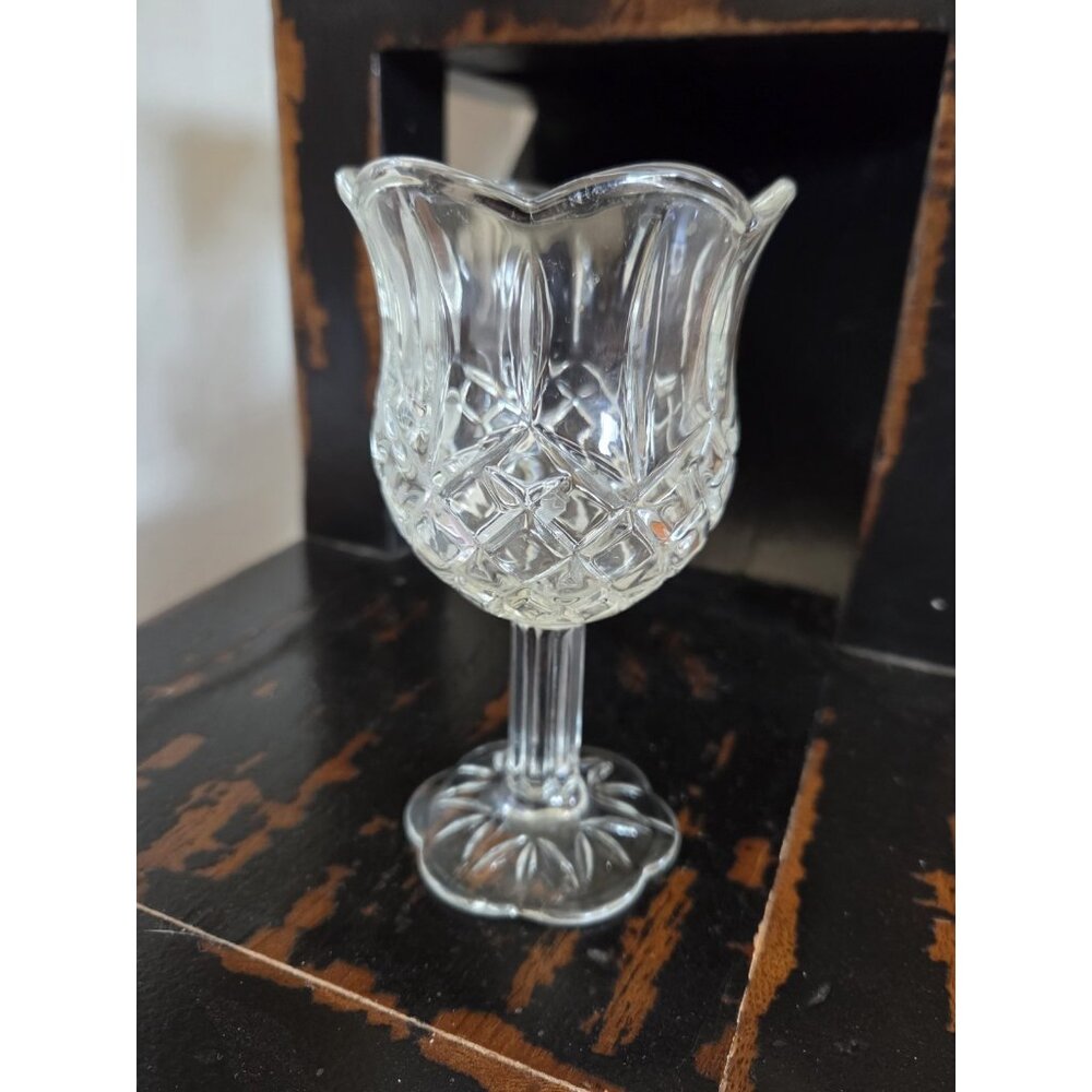 Vintage HOMCO Clear Glass Pedestal Votive Candle Holder Scalloped  Diamond 5.5"‎